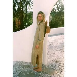 Free People Hatteras Sweater Midi Dress Sulfur Size M Oversized Cotton